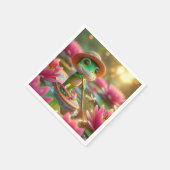 池のフロップに浮かぶカエル スタンダードカクテルナプキン (角)