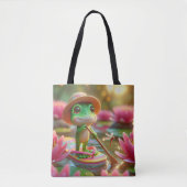 池のフロップに浮かぶカエル トートバッグ (正面)