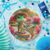 池のフロップに浮かぶカエル ペーパープレート (パーティー)