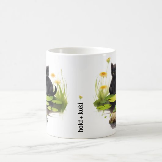 池のマグカップを訪れる伯耆黒猫 コーヒーマグカップ (中央)