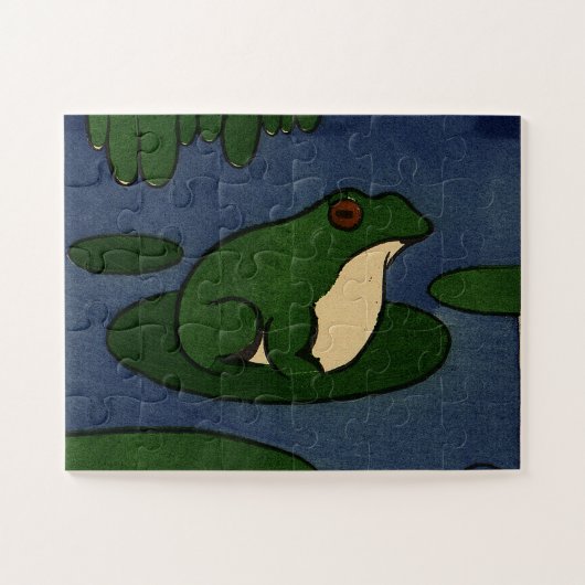 池のリリーパッドのカエル ジグソーパズル (横)