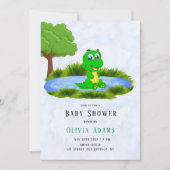 池のワニ男の子の赤ちゃんシャワー 招待状 (正面)