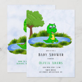 池のワニ男の子の赤ちゃんシャワー 招待状