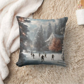 池の上のクリスマスアイススケーター クッション (ブランケット)