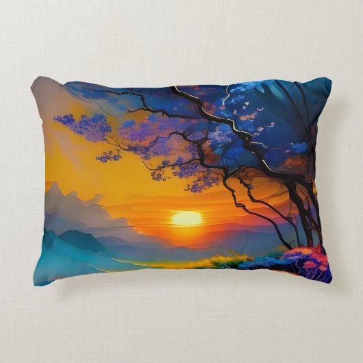 池の上のゴージャスな日の出 アクセントクッション (正面)