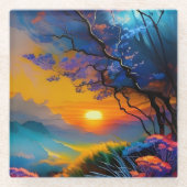 池の上のゴージャスな日の出 ガラスコースター (正面)