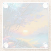 池の上のゴージャスな日の出 ガラスコースター (裏面)