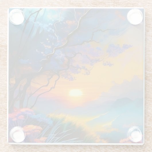 池の上のゴージャスな日の出 ガラスコースター (裏面)