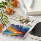 池の上のゴージャスな日の出 キーホルダー (正面右)