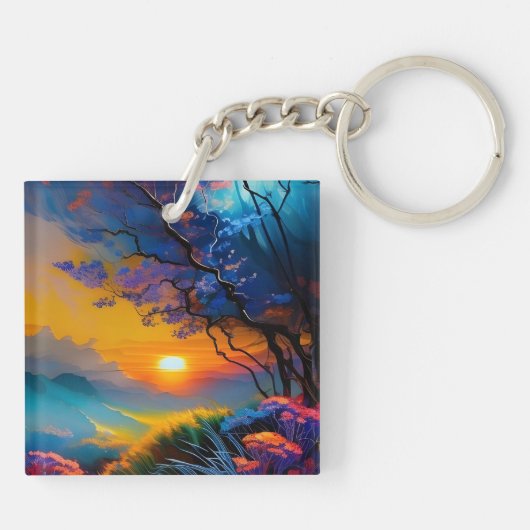 池の上のゴージャスな日の出 キーホルダー (裏面)