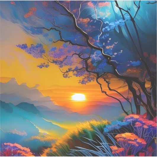 池の上のゴージャスな日の出 シール (正面)