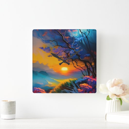 池の上のゴージャスな日の出 スクエア壁時計 (ホーム)