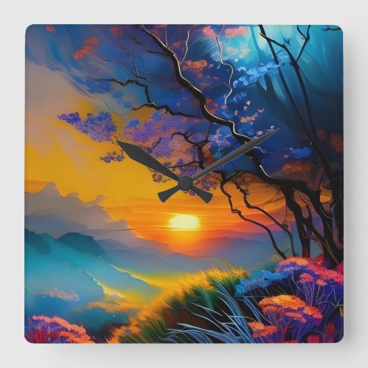 池の上のゴージャスな日の出 スクエア壁時計 (正面)