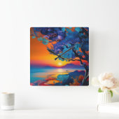 池の上のゴージャスな日の出 スクエア壁時計 (ホーム)