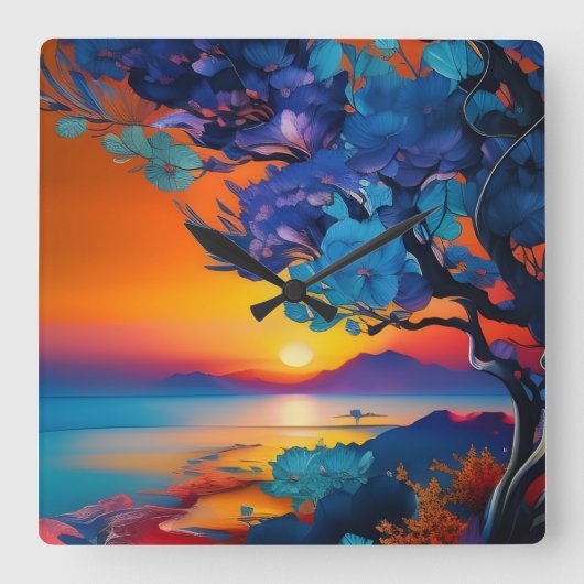 池の上のゴージャスな日の出 スクエア壁時計 (正面)