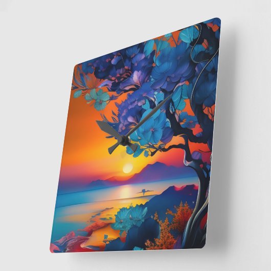 池の上のゴージャスな日の出 スクエア壁時計 (傾斜)