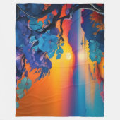 池の上のゴージャスな日の出 フリースブランケット (正面)