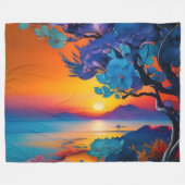 池の上のゴージャスな日の出 フリースブランケット (正面(横))