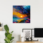 池の上のゴージャスな日の出 ポスター (ホームオフィス)