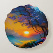池の上のゴージャスな日の出 ラウンドクッション (裏面)