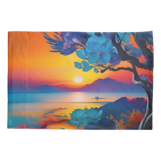 池の上のゴージャスな日の出 枕カバー (裏面)