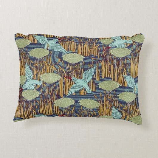 池の上の鳥のヴィンテージアールヌーボー アクセントクッション (裏面)