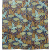 池の上の鳥のヴィンテージアールヌーボー シャワーカーテン (正面)