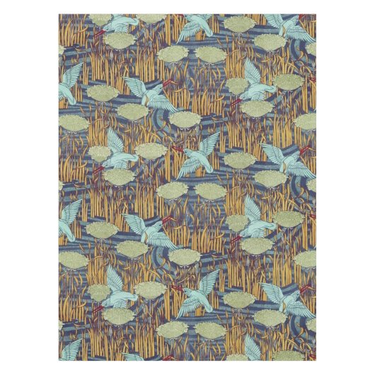 池の上の鳥のヴィンテージアールヌーボー テーブルクロス (正面)