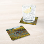 池の上飛んでいるのアヒル スクエアペーパーコースター (インサイチュ)