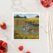 池の上飛んでいるのアヒル スタンダードカクテルナプキン (インサイチュ)