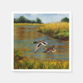 池の上飛んでいるのアヒル スタンダードカクテルナプキン (正面)