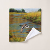 池の上飛んでいるのアヒル バスタオルセット (ウォッシュタオル)