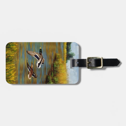 池の上飛んでいるのアヒル ラゲッジタグ (正面横)