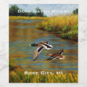 池の上飛んでいるのアヒル ワインラベル (シングルラベル)