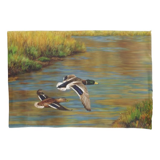 池の上飛んでいるのアヒル 枕カバー (正面左)
