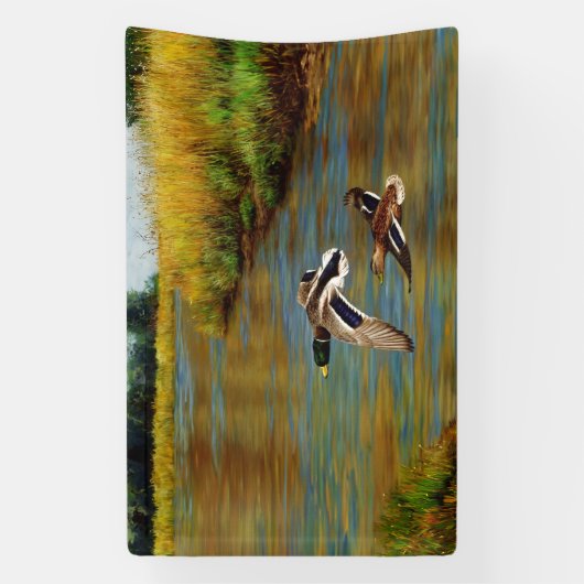 池の上飛んでいるのアヒル 横断幕 (縦)