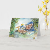 池の中のアヒル カード (黄色い花)