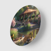 池の中のアヒル ラウンド壁時計 (傾斜)
