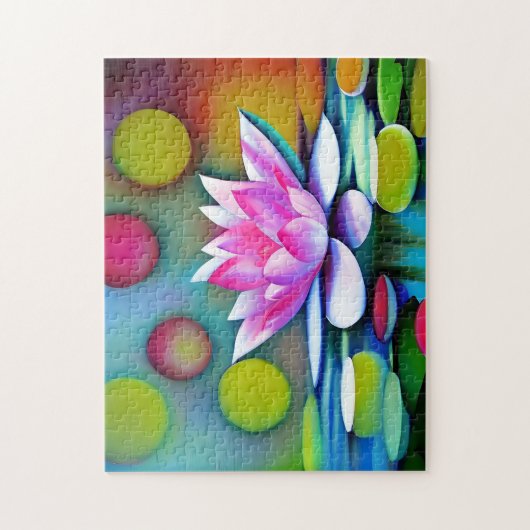 池の中のピンクのスイレン ジグソーパズル (縦)