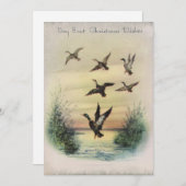 池の中のヴィンテージクリスマスアヒル シーズンカード (正面/裏面)