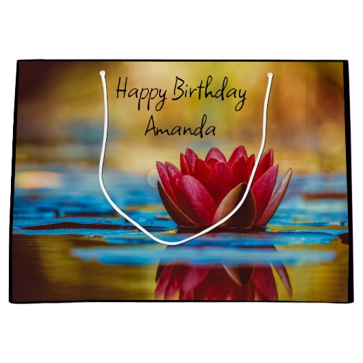 池の中の蓮の花の写真大誕生日 ラージペーパーバッグ (正面)