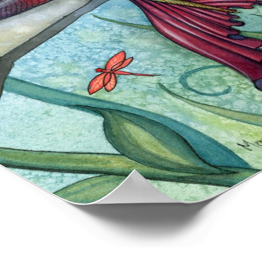 池の人魚の妖精のアートポスターで下へ ポスター (角)