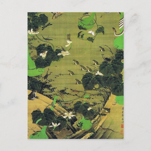 池の側の虫絵画伊藤若冲 ポストカード (正面)