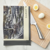 池の冬の初めのスケーター、ビンテージクリスマス キッチンタオル (四つ折り)