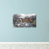 池の冬の初めのスケーター、ビンテージクリスマス キャンバスプリント (インサイチュ (ウッドフロア))