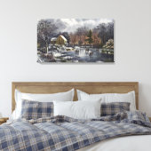 池の冬の初めのスケーター、ビンテージクリスマス キャンバスプリント (インサイチュ (寝室))