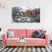 池の冬の初めのスケーター、ビンテージクリスマス キャンバスプリント (インサイチュ (リビング))