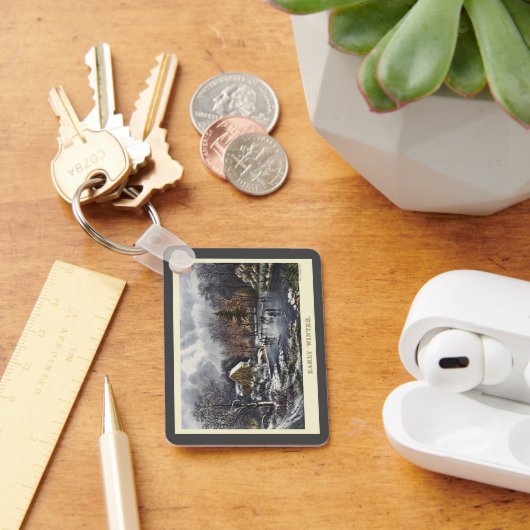 池の冬の初めのスケーター、ビンテージクリスマス キーホルダー (デスク)