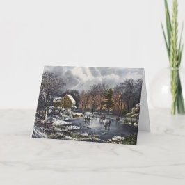 池の冬の初めのスケーター、ビンテージクリスマス シーズンカード