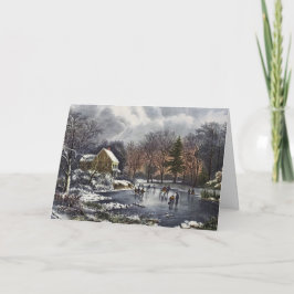 池の冬の初めのスケーター、ビンテージクリスマス シーズンカード